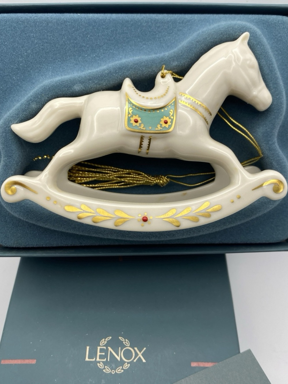 Vintage 1990 Lenox porcelain rocking horse ornament in box
